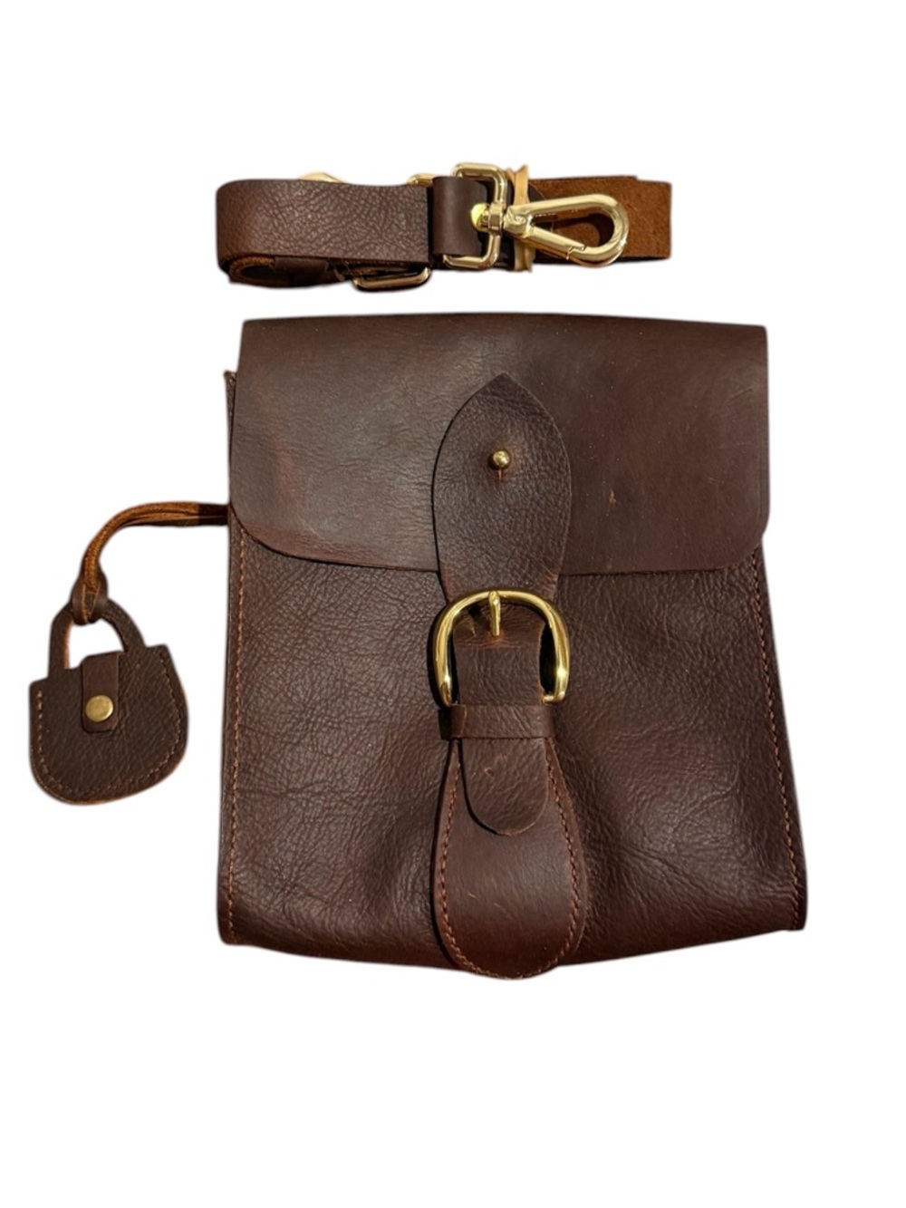 Small Brown Leather Messenger Crossbody Bag Western Boho
